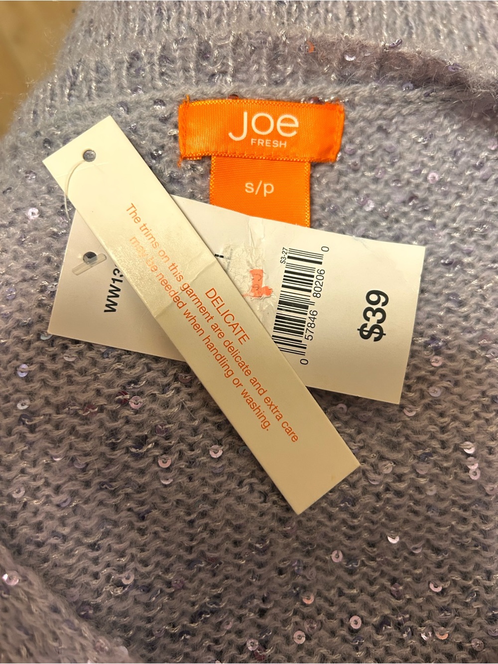 NWT Joe Fresh Shimmering Lavender Knit Sweater V-Neck Holiday Party Size Small - Picture 4 of 5